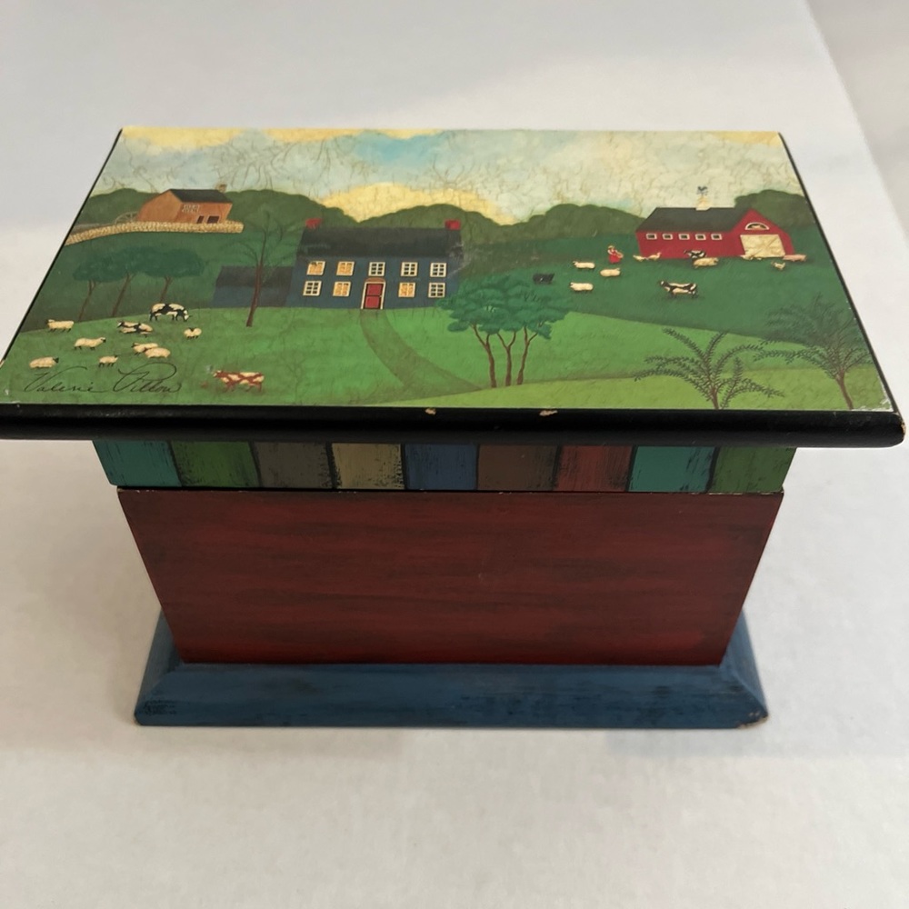 Hallmark Valerie Pillow Folk Art Wood Recipe Trinket Box
